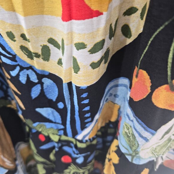 August Sky Black Fruit Breakfast Square Neck Ruched Midi Dress Small NWOT - Picture 6 of 12